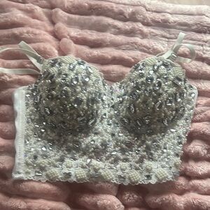 Embellished White Bustier Top